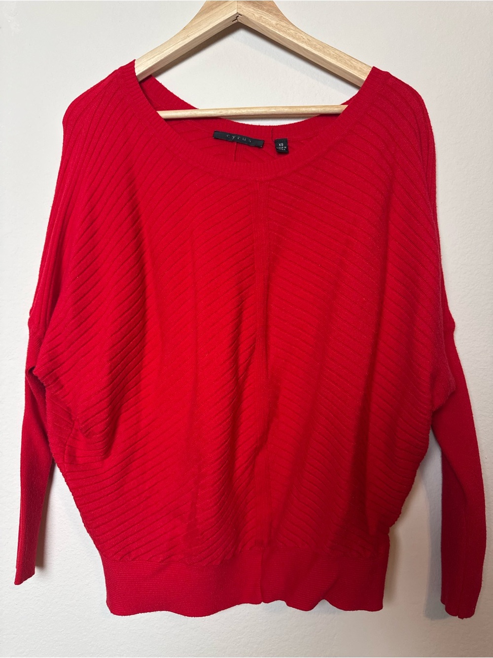 Cyrus Off-the-Shoulder Red Ribbed Knit Sweater